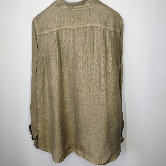 CP Shades Button Down Shirt Womens Medium Green 100% Linen Minimalist Neutral - Picture 4 of 10